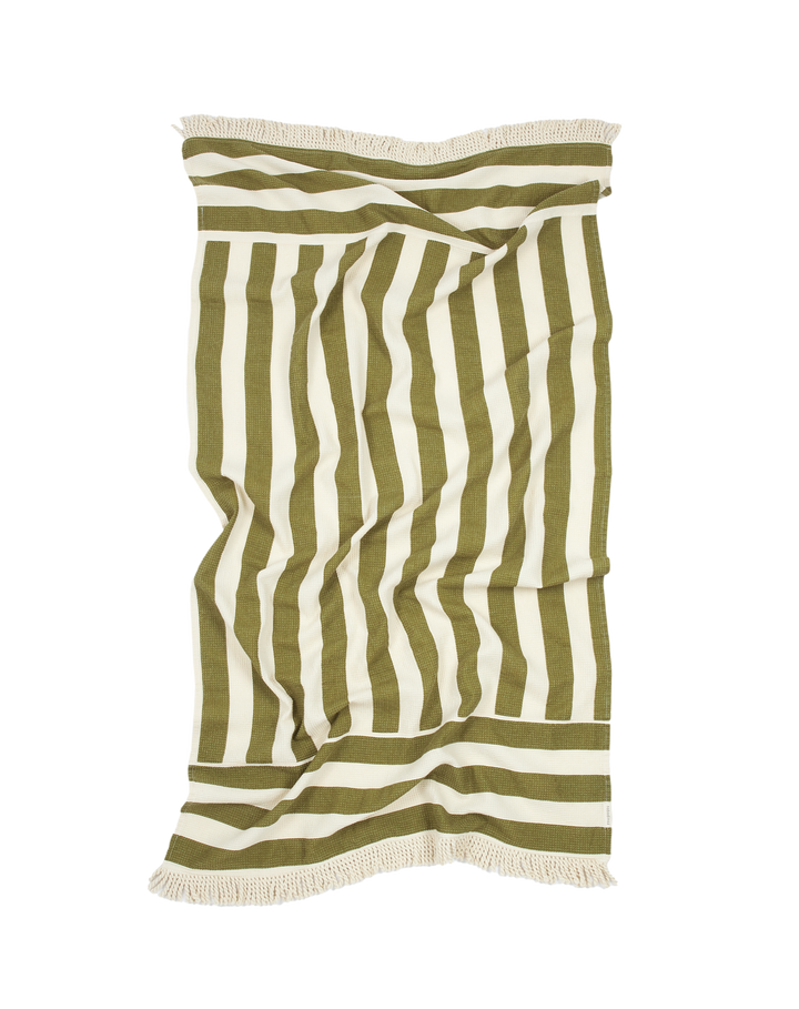 Nobodinoz Portofino Waffle Strand Handdoek Pistachio Stripes Biologisch Katoen 84x150cm
