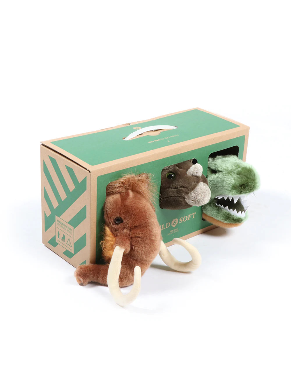 Wild & Soft Prehistoric Box 3-pack mini dierenhoofden, zachte pluche decoratie set in geschenkverpakking