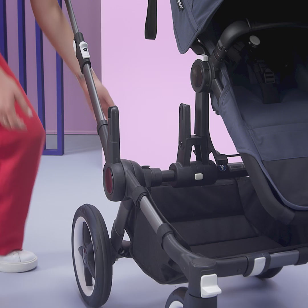 Bugaboo Donkey5 Mono kinderwagen in Graphite / Grey Melange, om te vormen tot duo kinderwagen, met ruime opbergcapaciteit en UPF 50+ zonnekap.