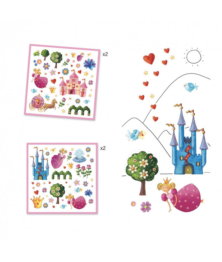 Djeco Stickers Prinses Marguerite – 160 stickers met prinsessen, kastelen en bloemen voor kinderen vanaf 4 jaar