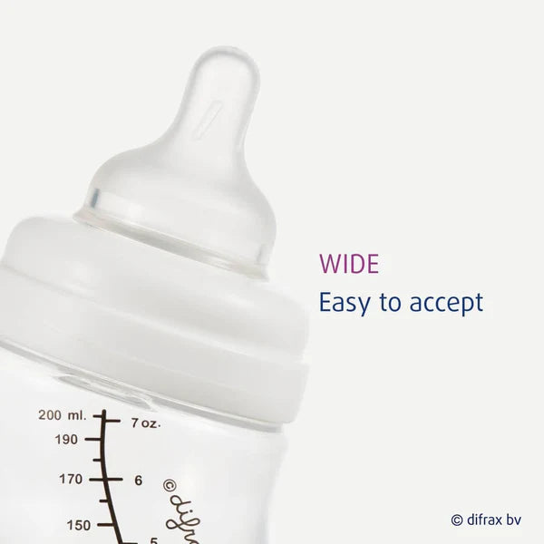 Difrax S-Fles Wide 200ml in Popcorn kleur met anti-colic ventiel