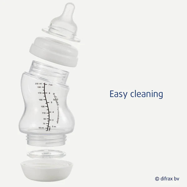 Difrax S-Fles Wide 200ml in Popcorn kleur met anti-colic ventiel
