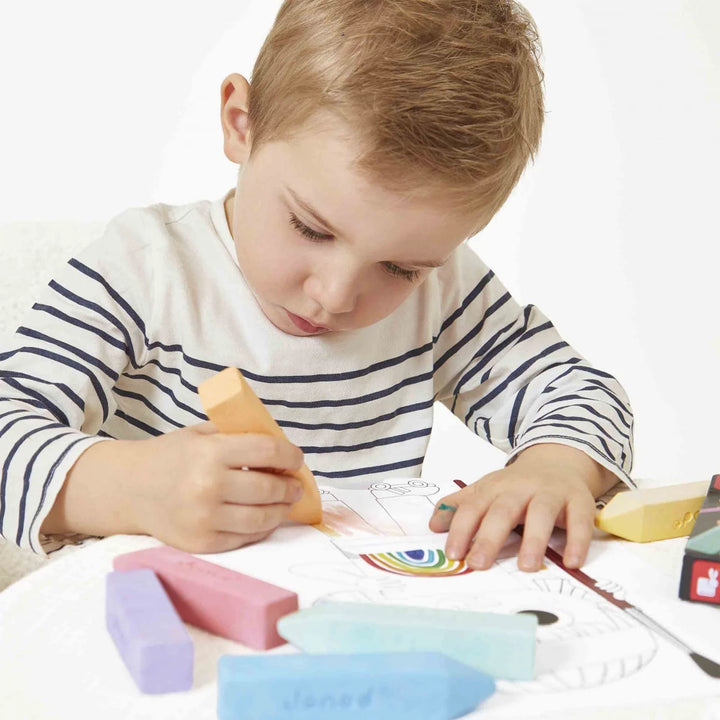 Janod stoepkrijt set in 6 felle kleuren in herbruikbare doos