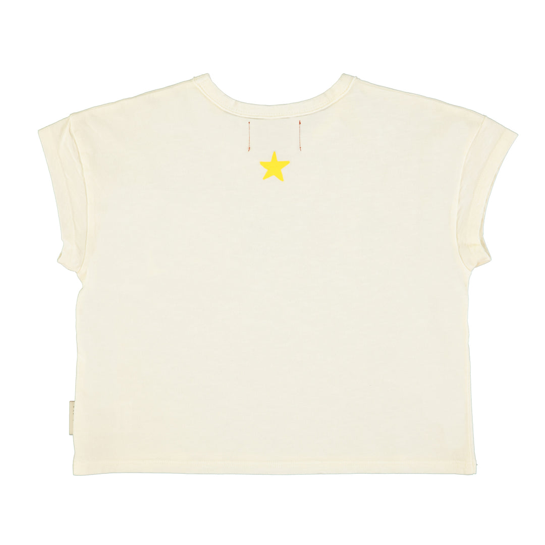 Ecru T-shirt van Piupiuchick met Camp print en borstzakje