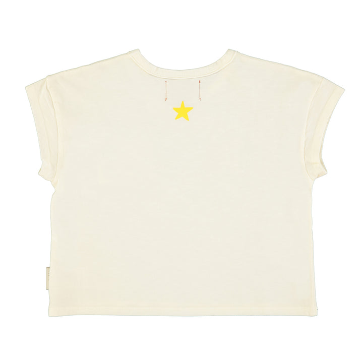 Ecru T-shirt van Piupiuchick met Camp print en borstzakje