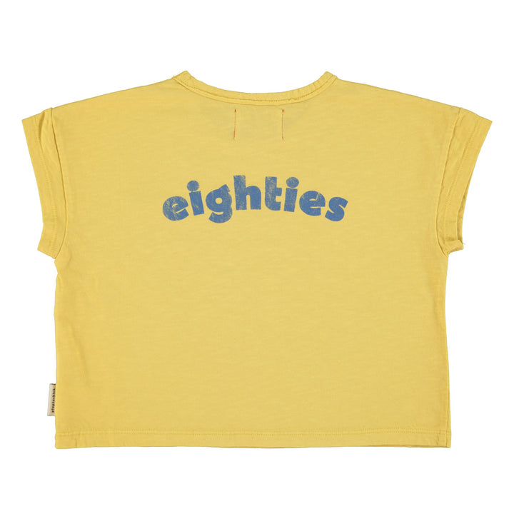 Lichtgeel T-shirt van Piupiuchick met wave-print en Eighties opdruk