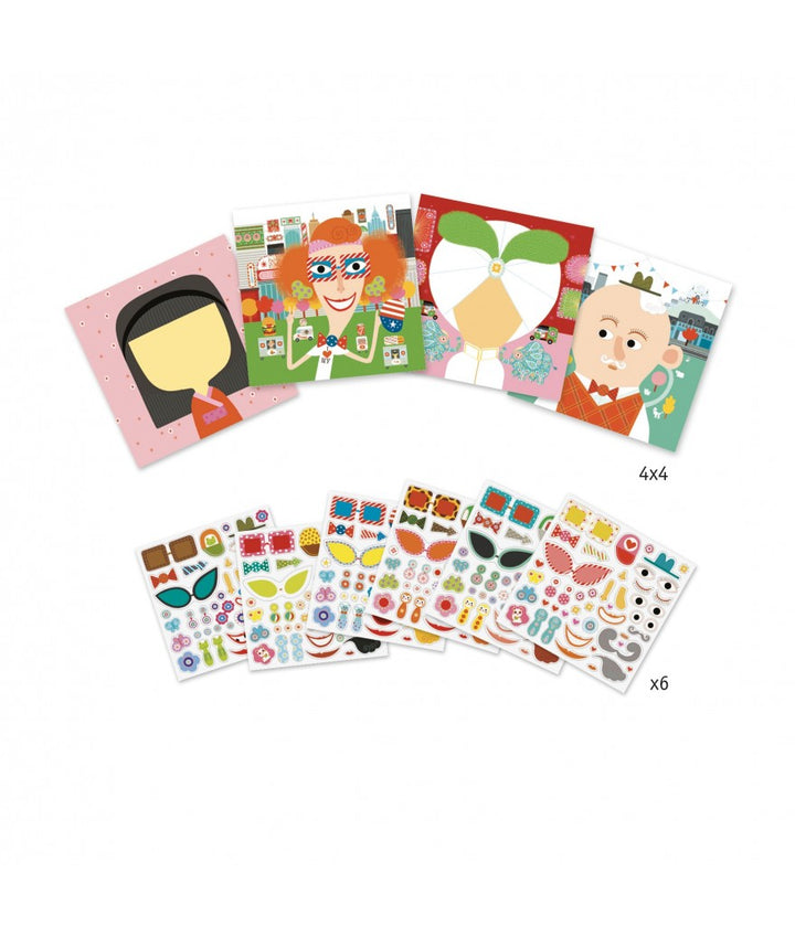 Djeco Stickers Allemaal Verschillend – collageset voor kinderen om gezichten te maken met kleurrijke stickers