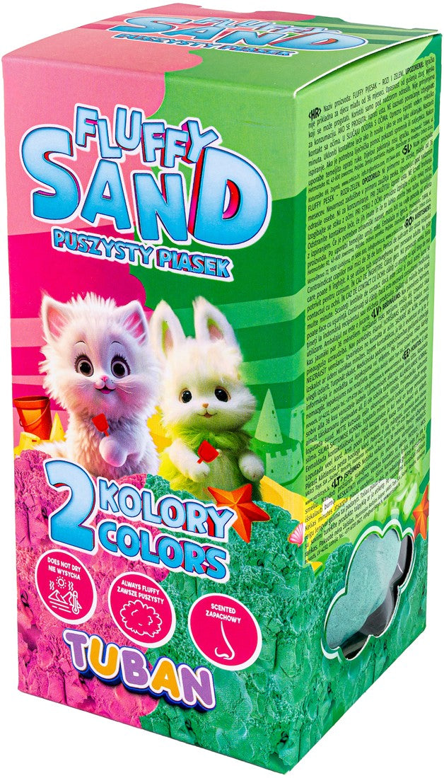 Tuban Fluffy Zand set in roze en groen, 140g, stimuleert creativiteit en ruikt naar kauwgom