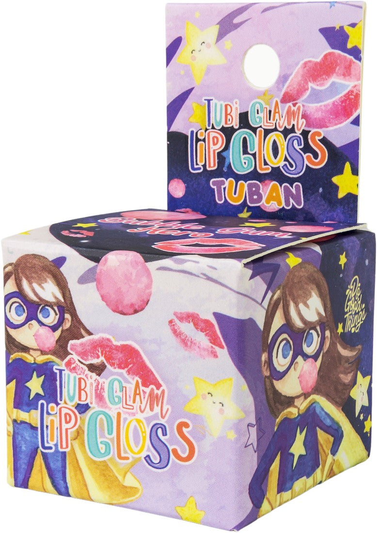 Tuban Tubi Glam Bubble Gum Lippenbalsem voor kinderen, biedt glans en hydratatie, ruikt naar bubble gum