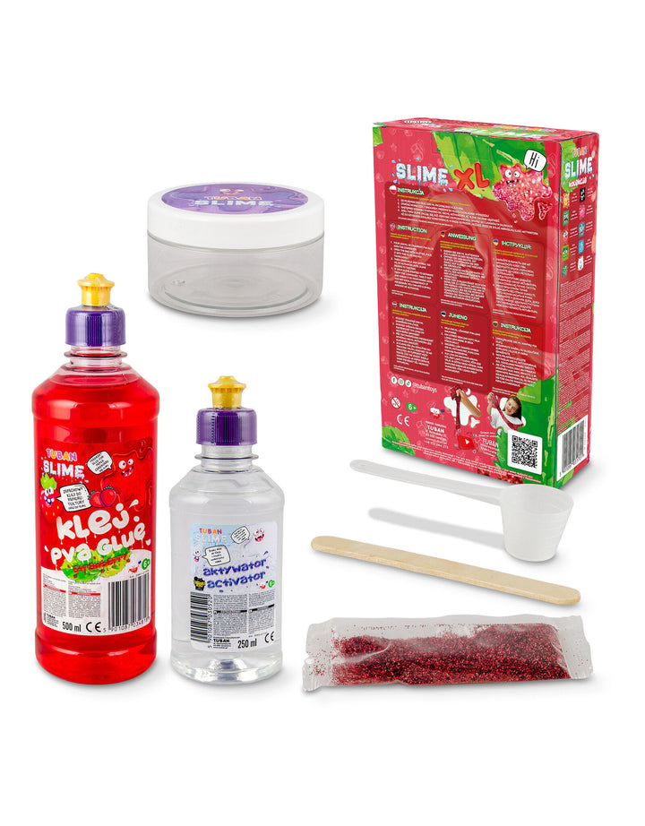 Tuban DIY Slijm Strawberry XL set met geurend rood slijm, geschikt voor sensorisch spel en creativiteit.