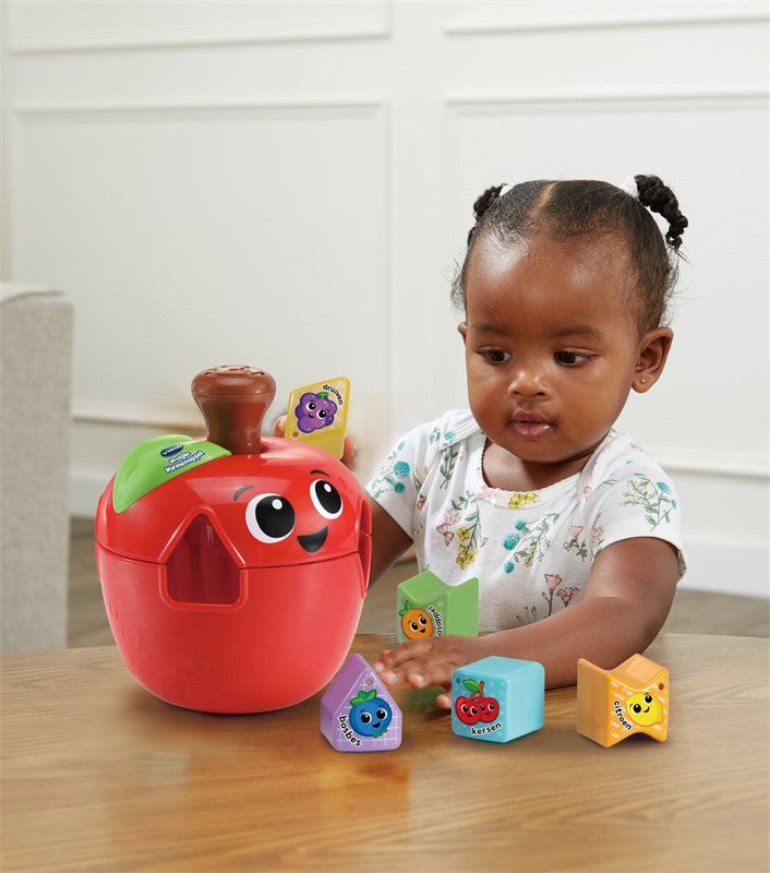 Rode Vtech vormenappel met fruitvormige sorteervormen