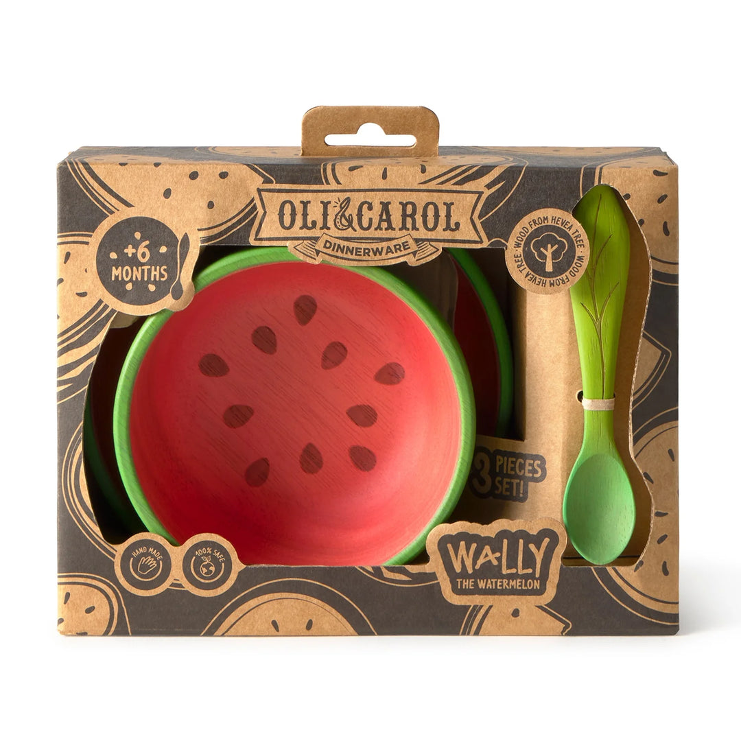Oli & Carol eetset Wally the Watermelon – bord, kom en lepel voor baby's