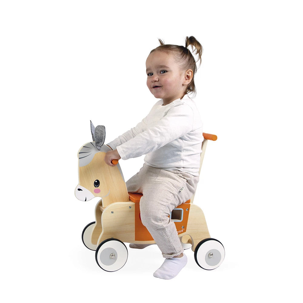 Houten loopwagen ezel van Janod met vormendoos voor baby’s vanaf 12 maanden