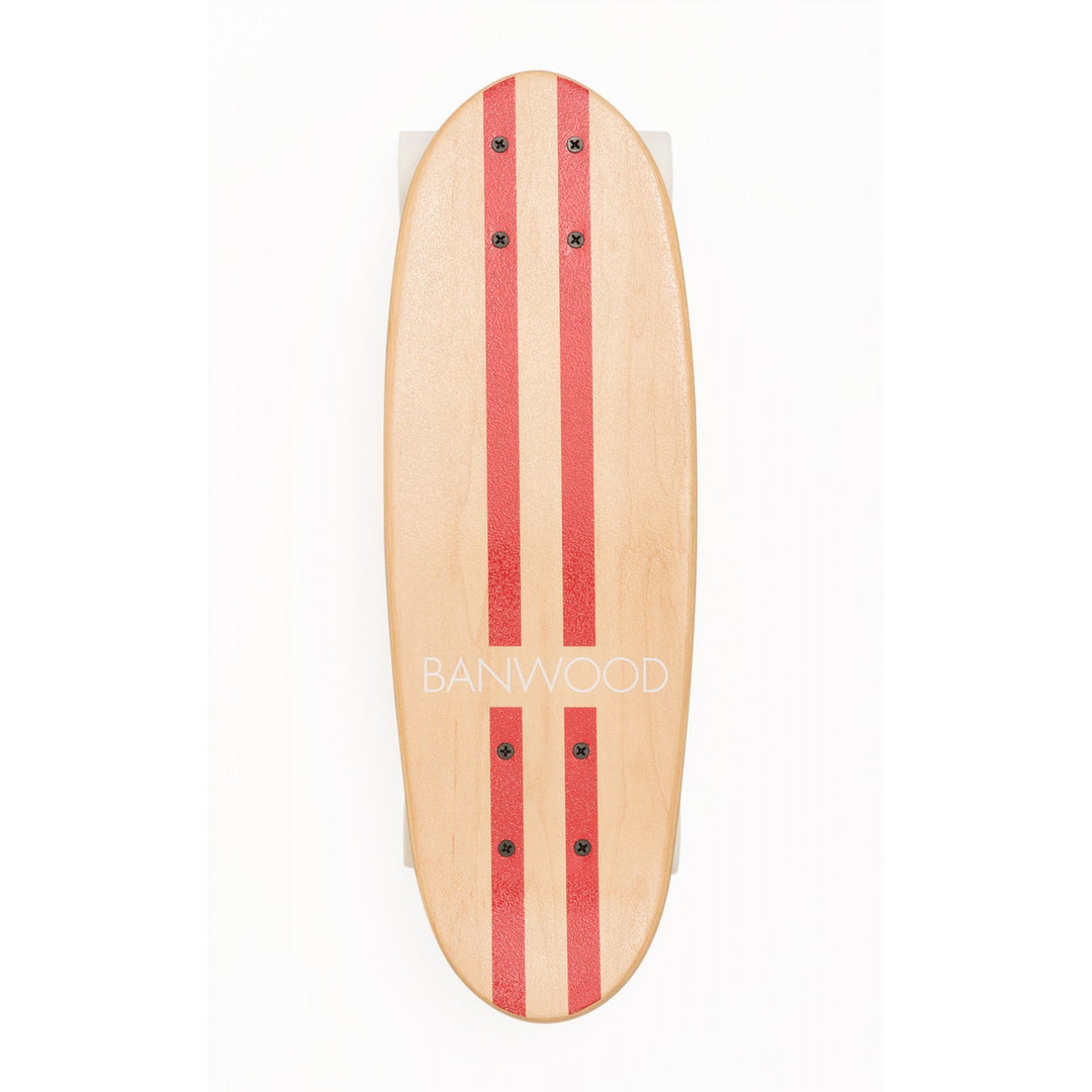Banwood Skateboard Ultra Red in speelse pasteltinten, ideaal voor comfortabel rijden op Canadees esdoornhout
